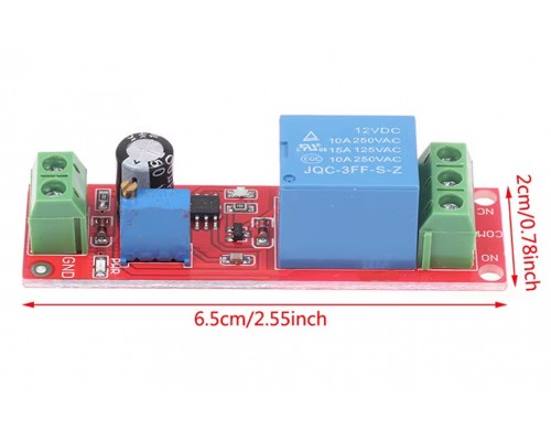 Modul časového zpoždění připojení s relé na základe IO NE555, 12V DC, nastavitelné 1 ~ 10s.