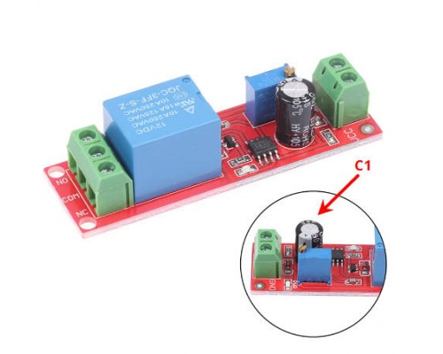 Modul časového zpoždění připojení s relé na základe IO NE555, 12V DC, nastavitelné 1 ~ 10s.