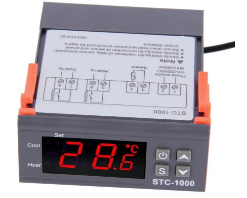 Digitální termostat s externím čidlem STC1000-5m, 230V AC.