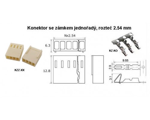 KZ-KO, dutinka k zásuvce KZZ-XX, pro vodič průměrem AWG 22 ~ 33 (1.6 ~ 1.13 mm).