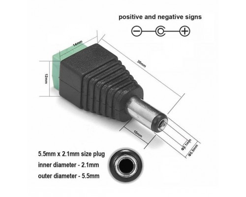 Napájecí konektor samec/samice 5.5/2.1mm se šroubovacími svorkami.